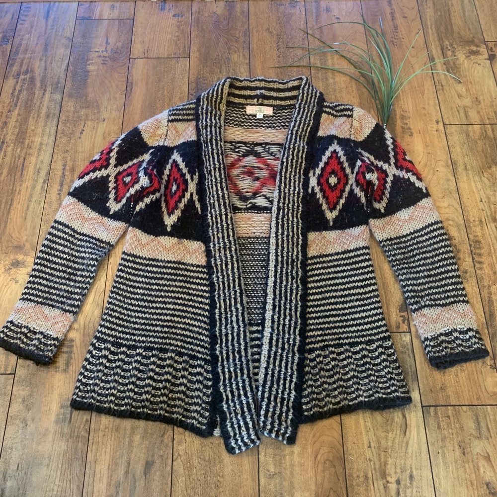 Pink Republic Aztec Long Black Beige XL Cardigan